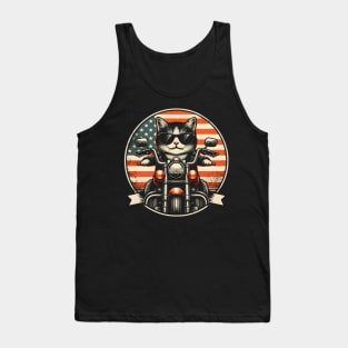 Funny Biker Cat Dad Fathers Day Motorcycle Rider Cat Lover Biker 4th Of July Tank Top